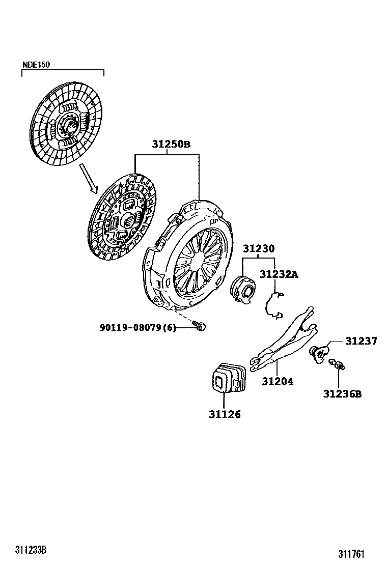 Toyota COROLLA 离合器和分离叉 EPC diagram — 311761