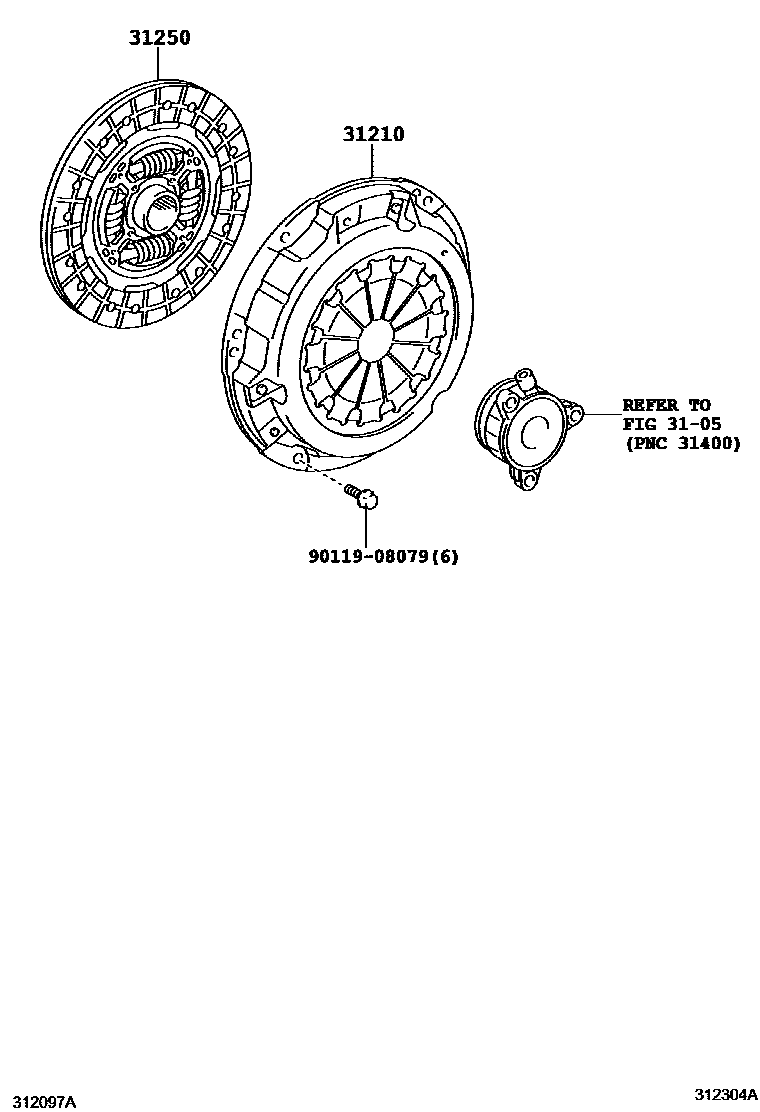 Toyota COROLLA 离合器和分离叉 EPC diagram — 312304A