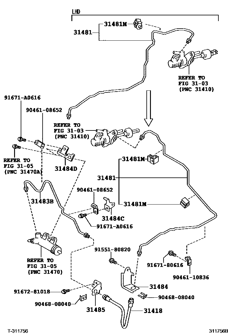 Toyota COROLLA 离合器踏板和挠性软管 EPC diagram — 311756B