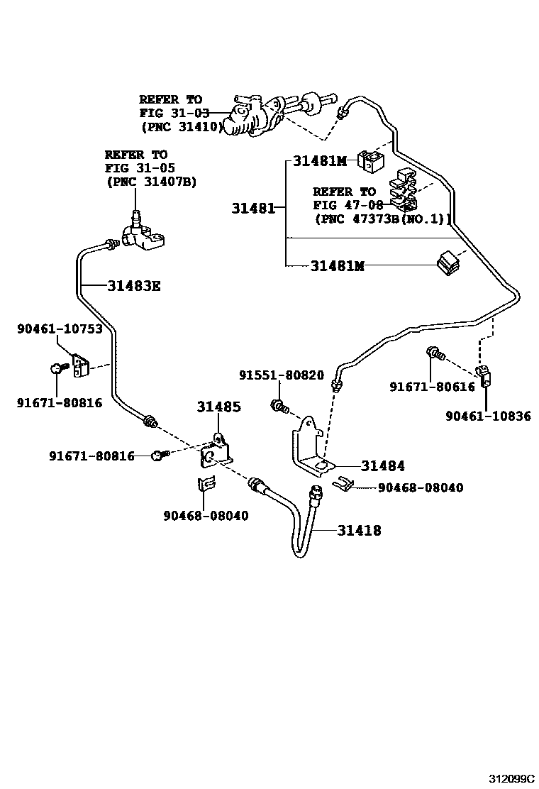 Toyota COROLLA 离合器踏板和挠性软管 EPC diagram — 312099C
