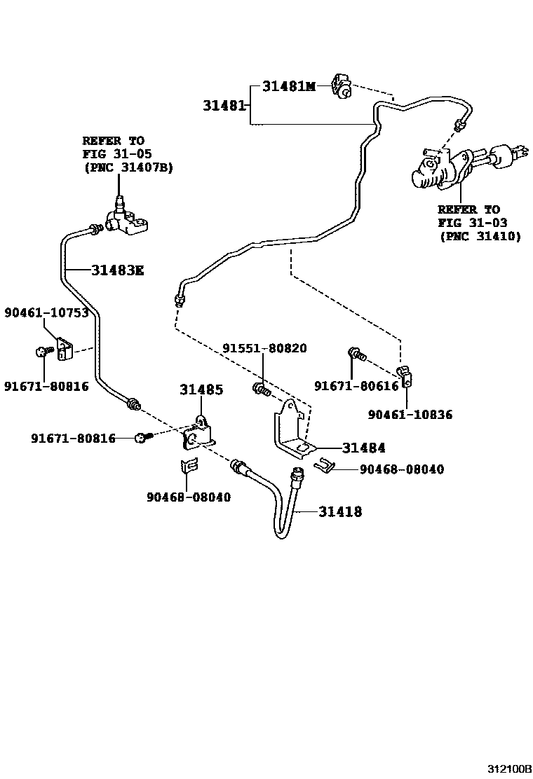 Toyota COROLLA 离合器踏板和挠性软管 EPC diagram — 312100B