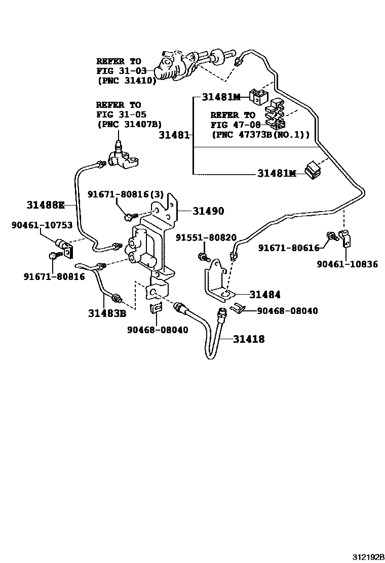 Toyota COROLLA 离合器踏板和挠性软管 EPC diagram — 312192B