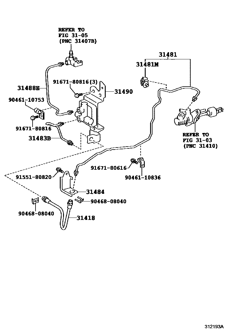 Toyota COROLLA 离合器踏板和挠性软管 EPC diagram — 312193A