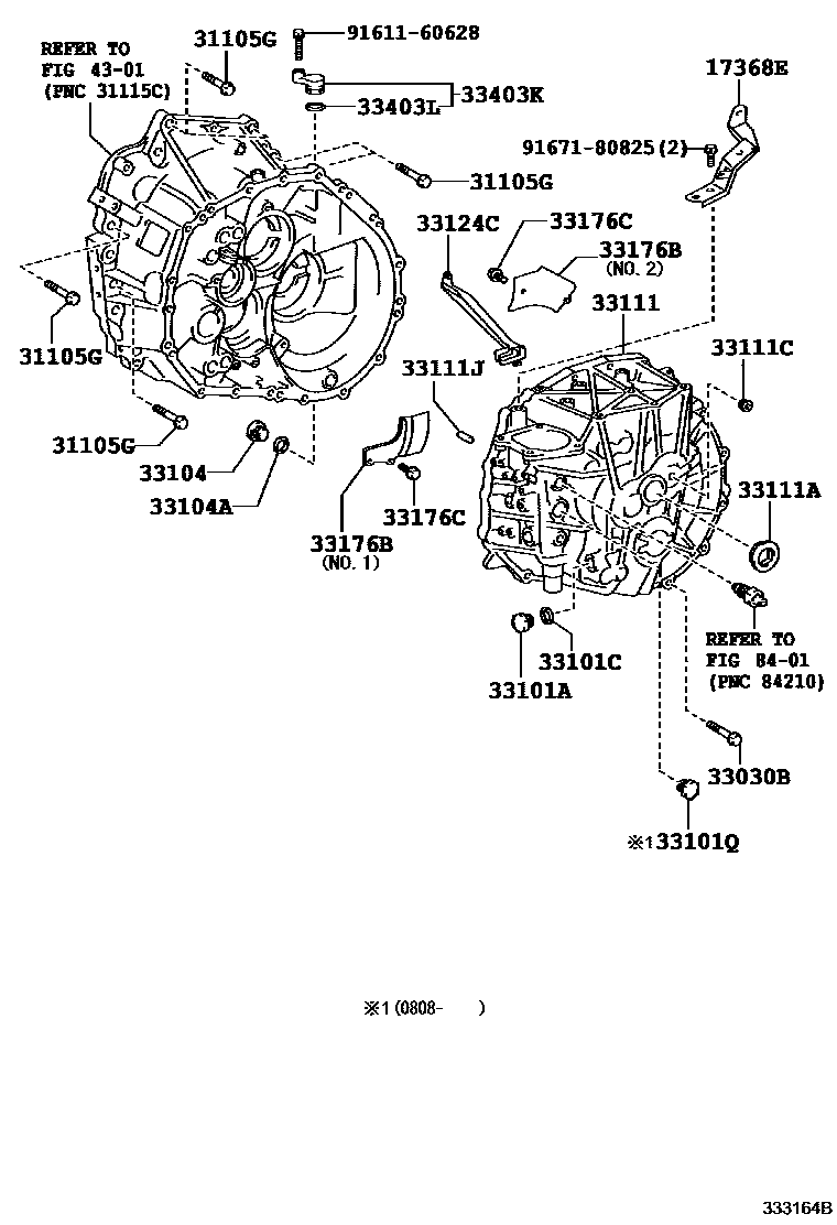 Toyota COROLLA 离合器壳和变速器壳(MTM) EPC diagram — 333164B