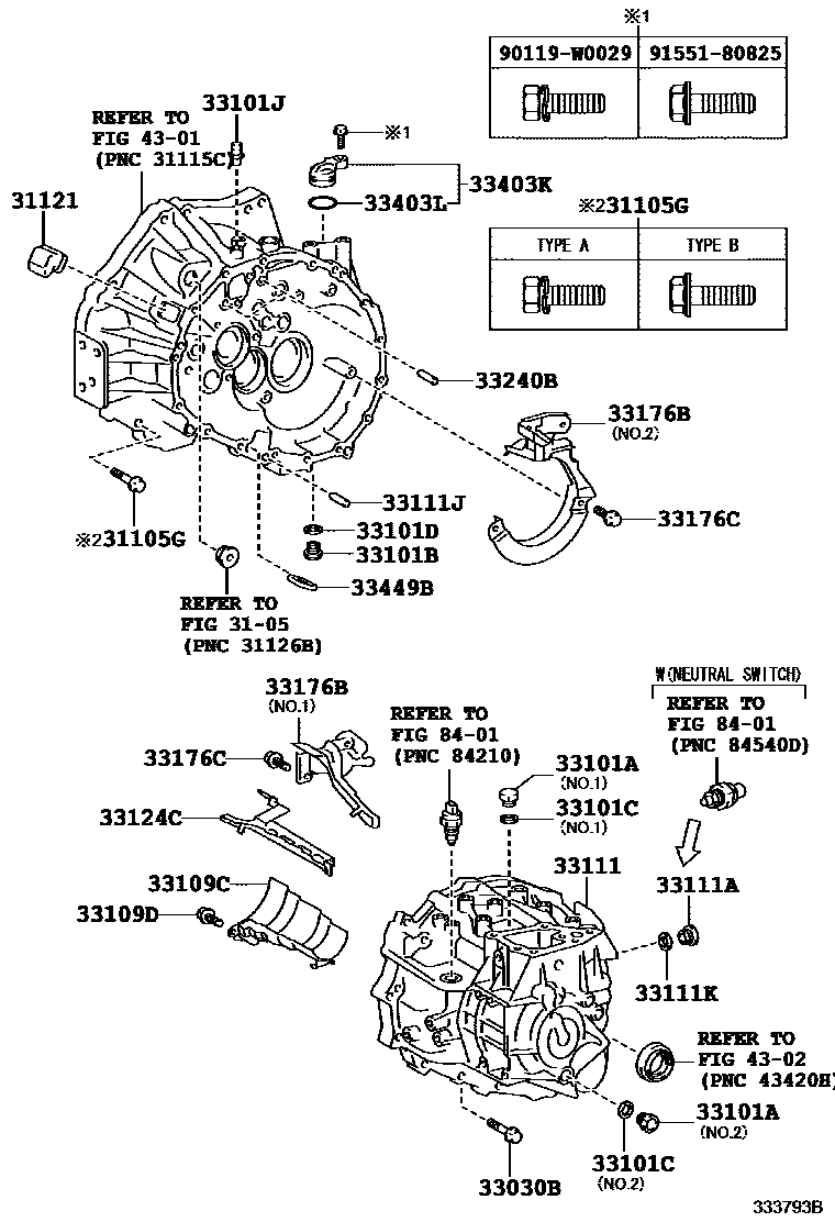 Toyota COROLLA 离合器壳和变速器壳(MTM) EPC diagram — 333793B