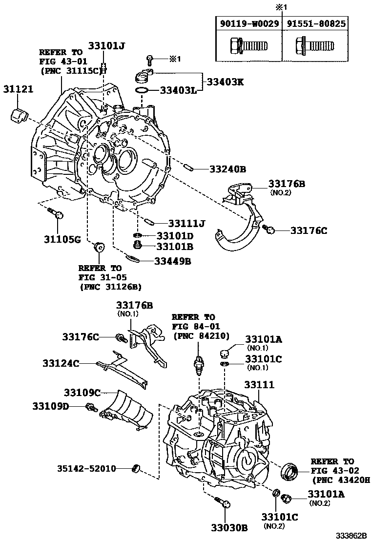 Toyota COROLLA 离合器壳和变速器壳(MTM) EPC diagram — 333862B