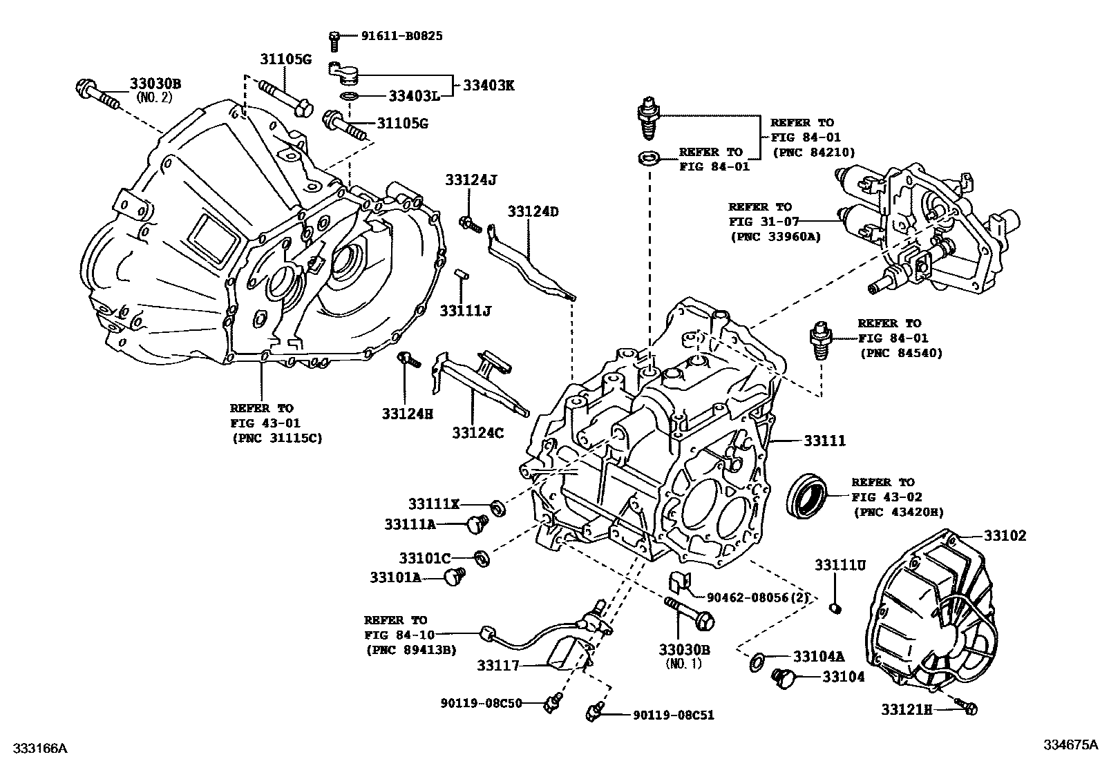 Toyota COROLLA 离合器壳和变速器壳(MTM) EPC diagram — 334675A