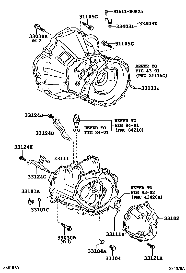 Toyota COROLLA 离合器壳和变速器壳(MTM) EPC diagram — 334676A