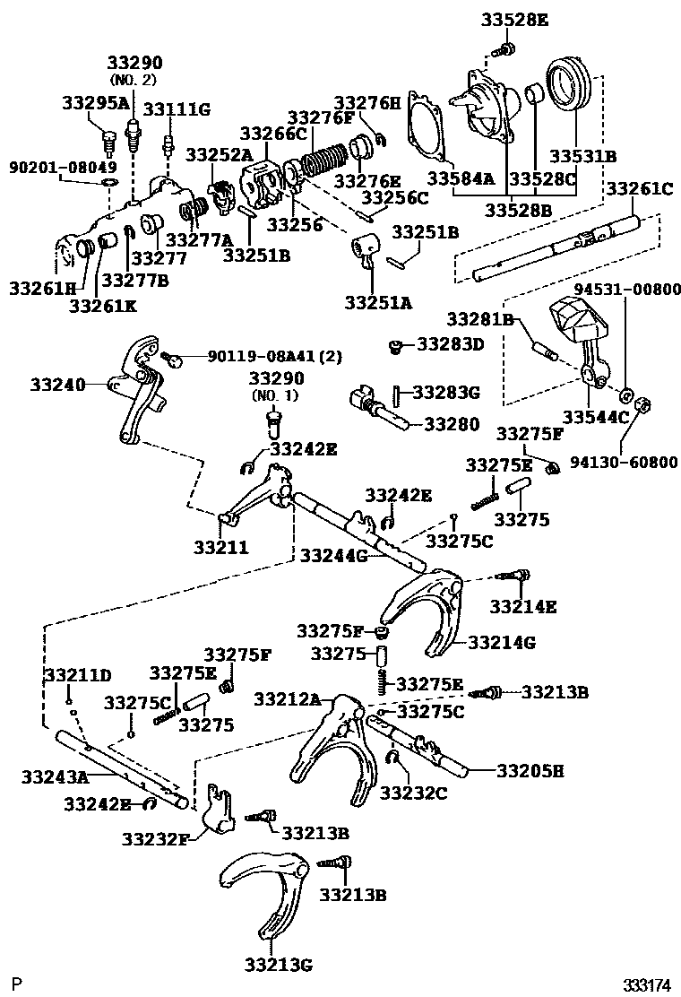 Toyota COROLLA 换档拨叉和换档杆轴(MTM) EPC diagram — 333174