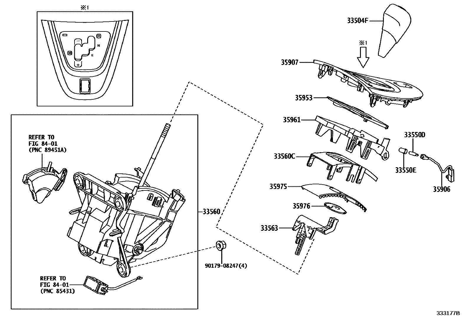 Toyota COROLLA Shift Lever & Retainer EPC diagram — 333177B