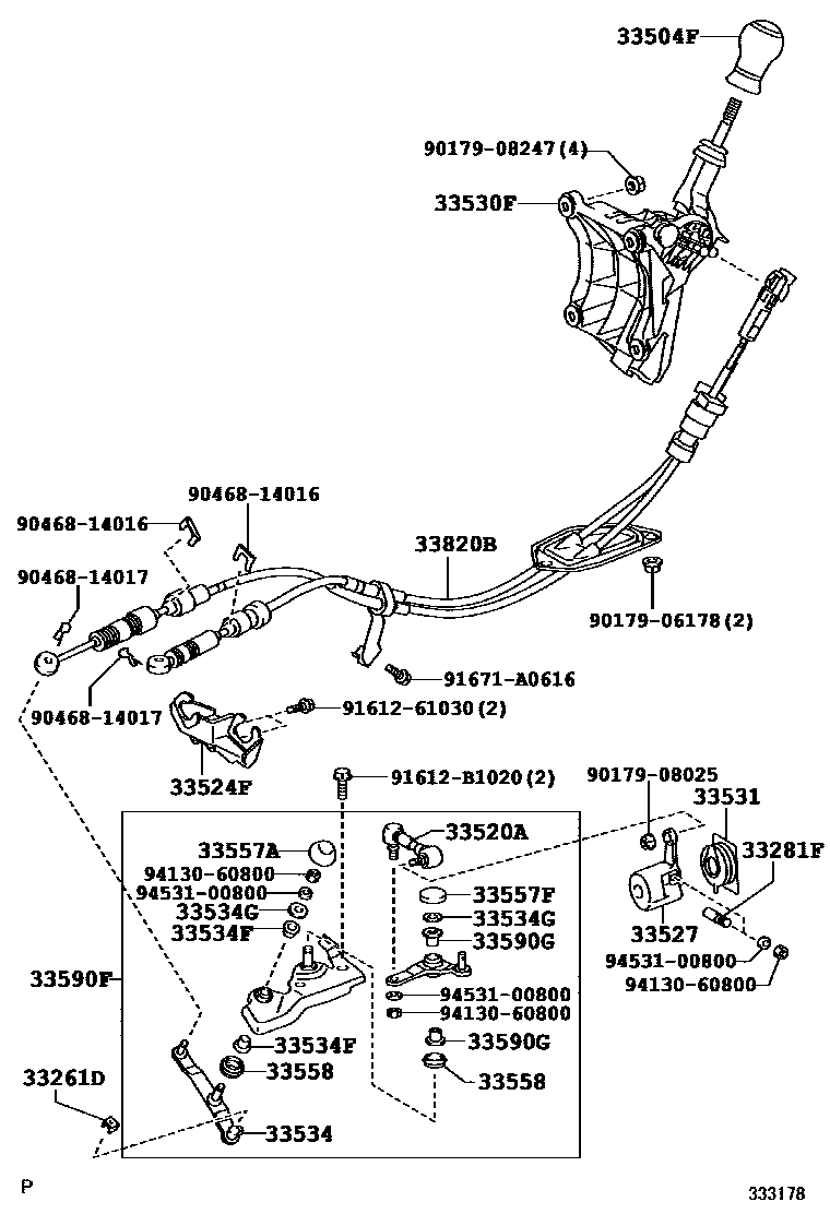 Toyota COROLLA Shift Lever & Retainer EPC diagram — 333178