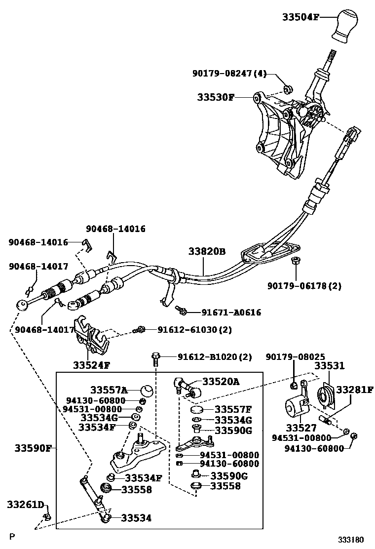 Toyota COROLLA Shift Lever & Retainer EPC diagram — 333180