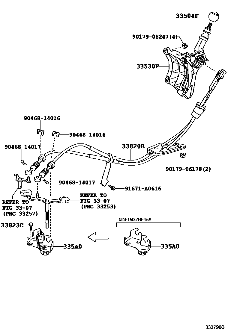 Toyota COROLLA Shift Lever & Retainer EPC diagram — 333790B