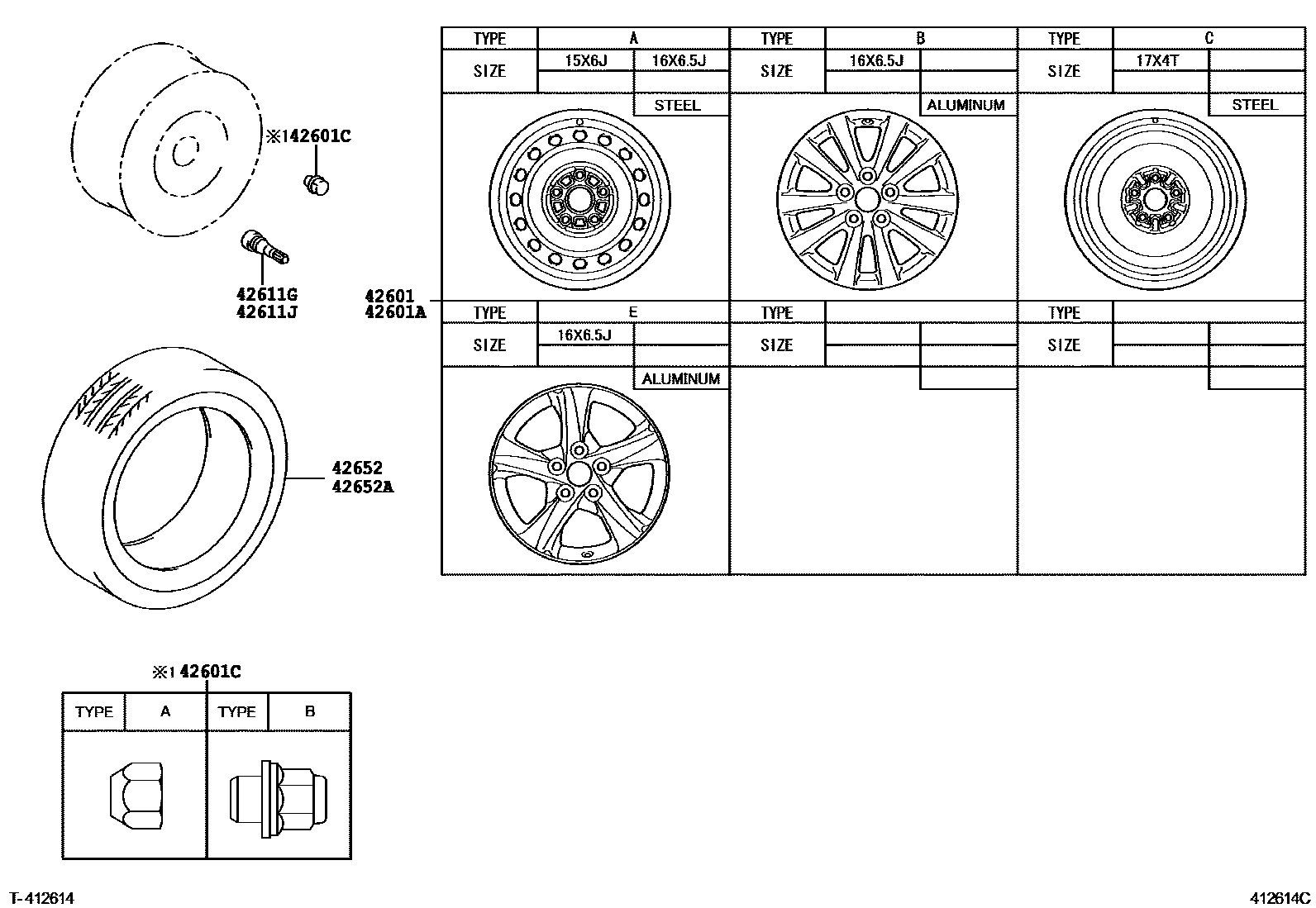 Toyota COROLLA 车轮和车轮盖 EPC diagram — 412614C