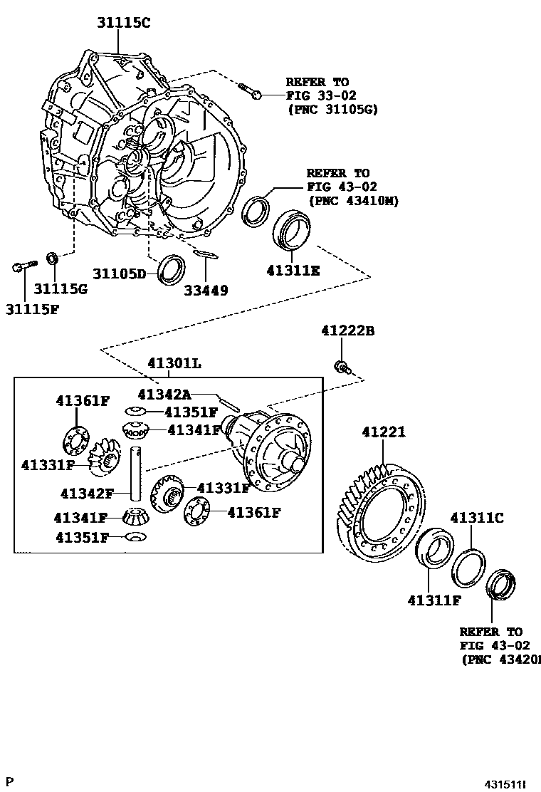 Toyota COROLLA 前桥壳和差速器 EPC diagram — 431511I