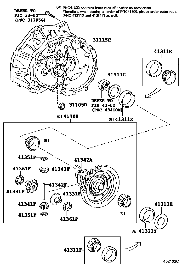 Toyota COROLLA 前桥壳和差速器 EPC diagram — 432102C