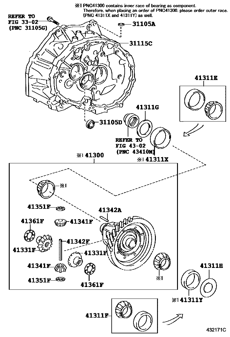 Toyota COROLLA 前桥壳和差速器 EPC diagram — 432171C