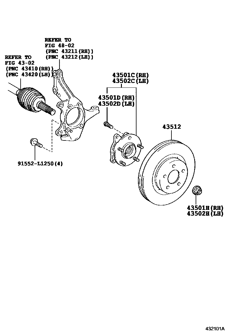 Toyota COROLLA Front Axle Hub EPC diagram — 432101A