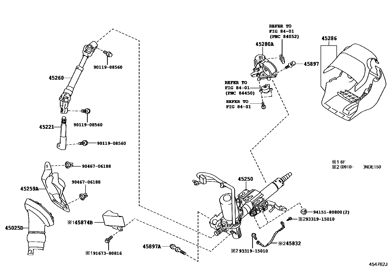 Toyota COROLLA Steering Column & Shaft EPC diagram — 454762J