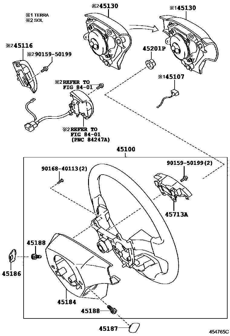Toyota COROLLA Steering Wheel EPC diagram — 454765C