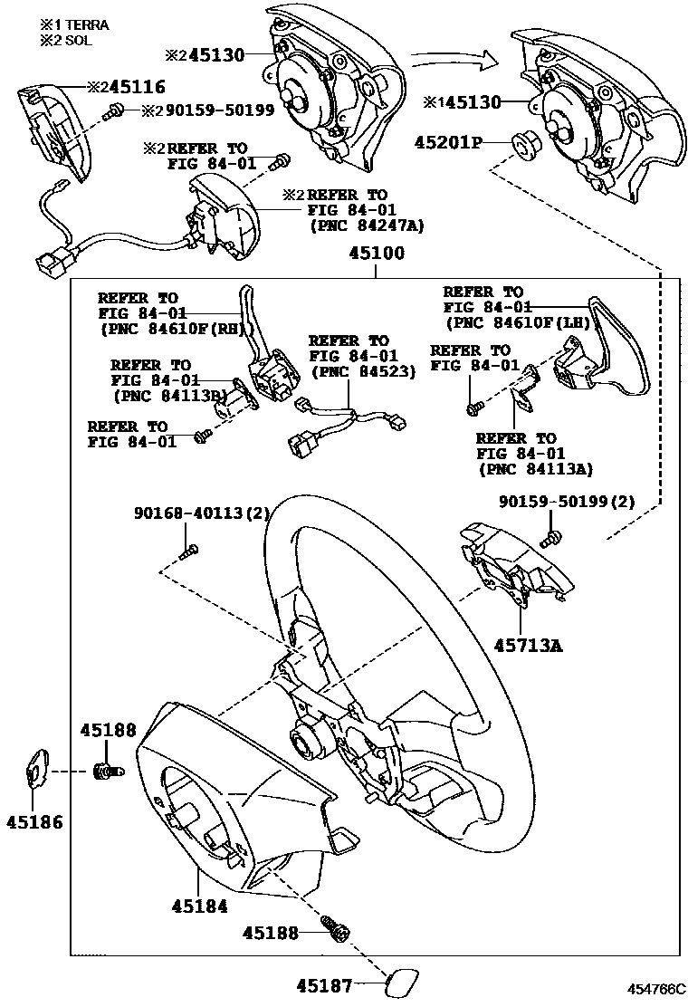 Toyota COROLLA Steering Wheel EPC diagram — 454766C