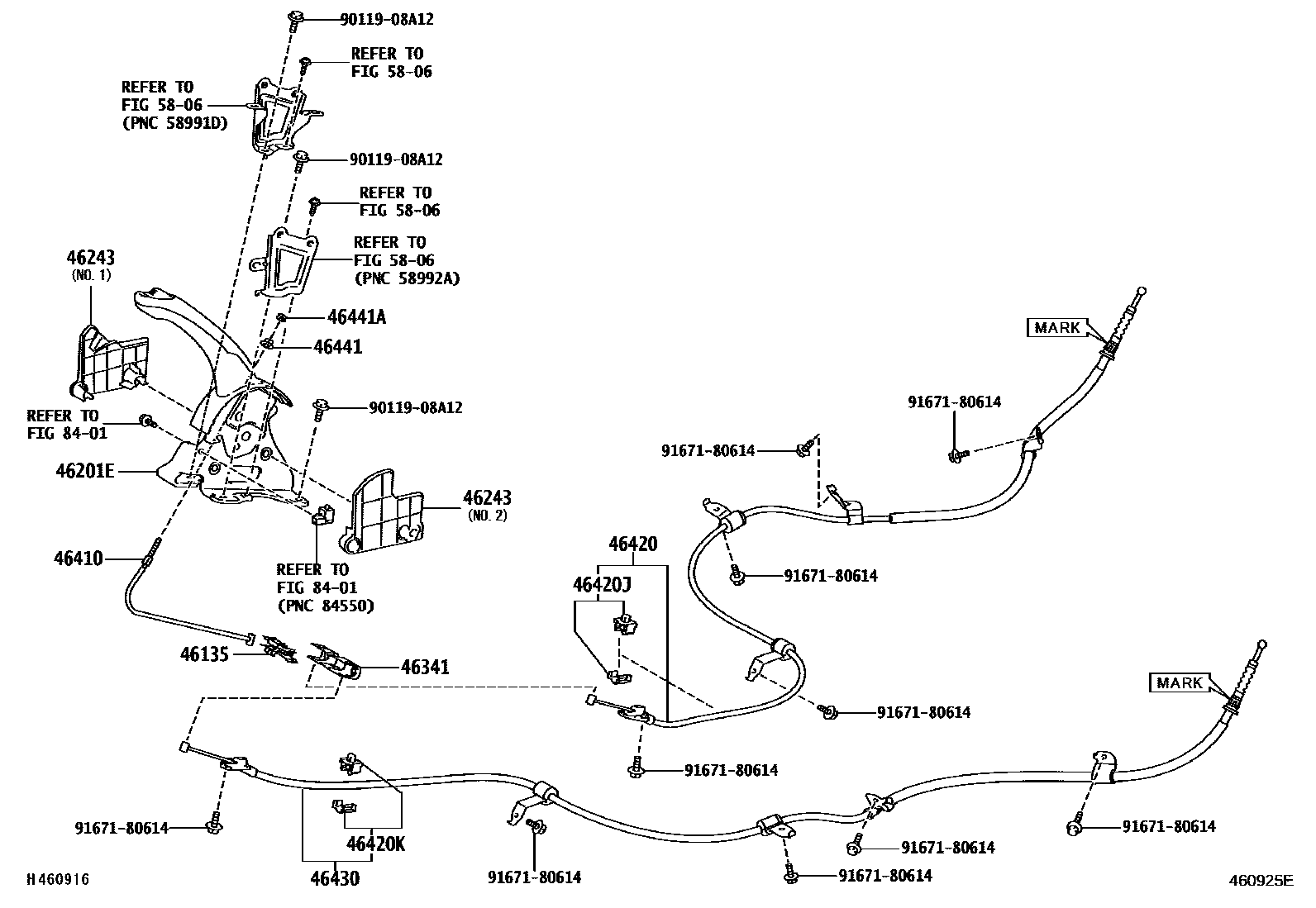 Toyota COROLLA Parking Brake & Cable EPC diagram — 460925E