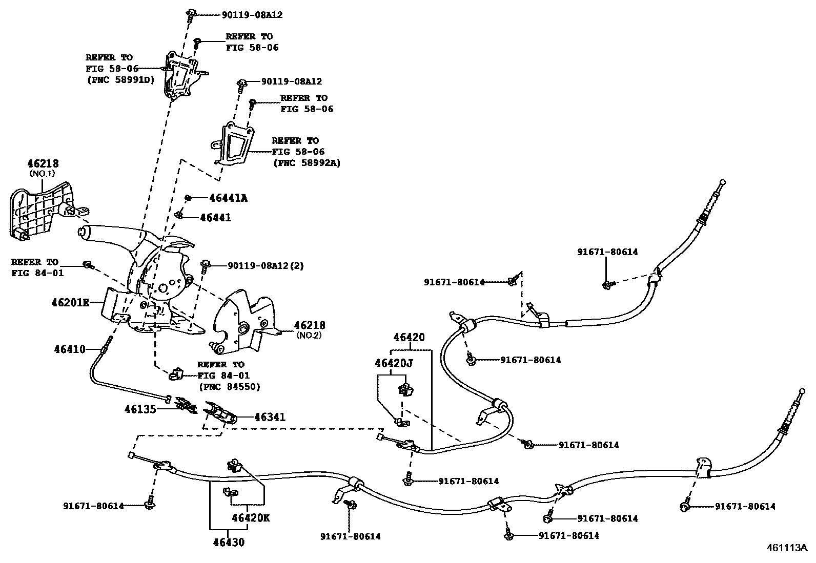 Toyota COROLLA Parking Brake & Cable EPC diagram — 461113A