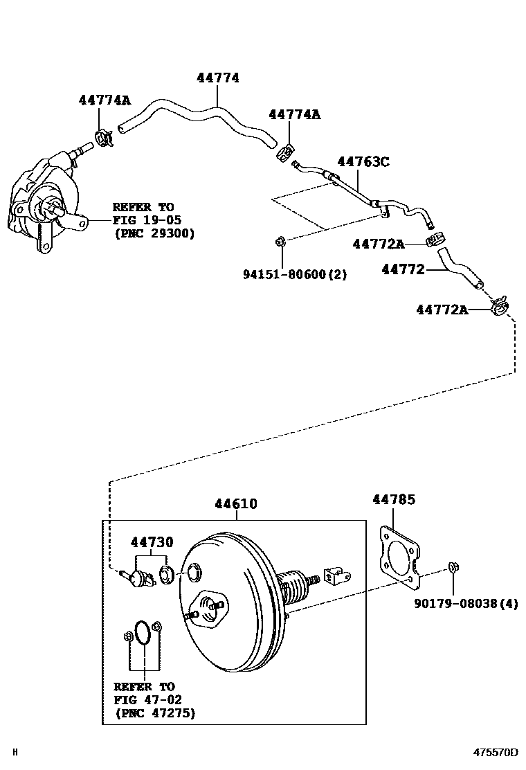 Toyota COROLLA 制动助力器和真空管 EPC diagram — 475570D