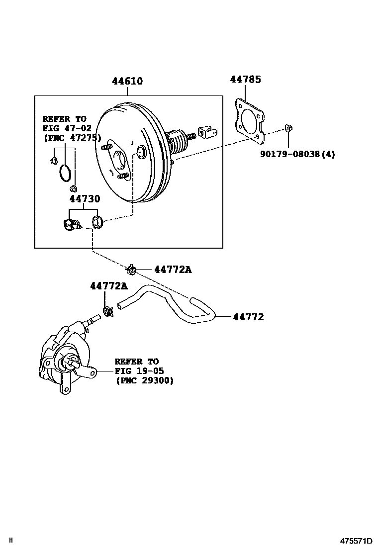 Toyota COROLLA 制动助力器和真空管 EPC diagram — 475571D