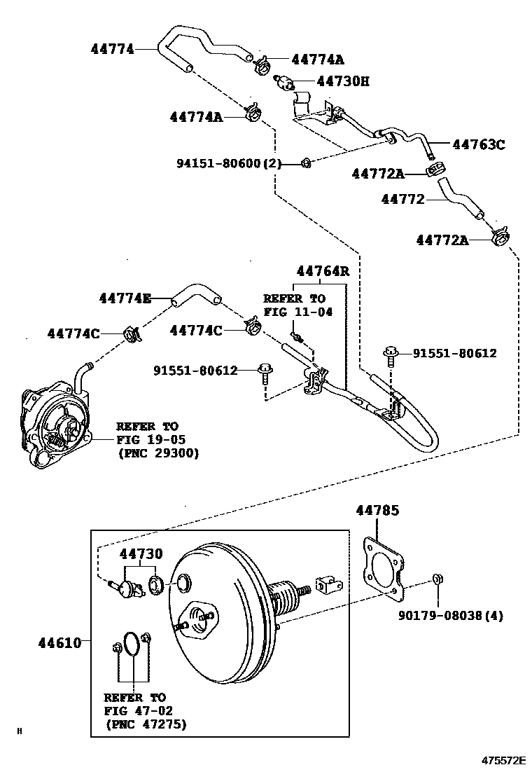 Toyota COROLLA 制动助力器和真空管 EPC diagram — 475572E