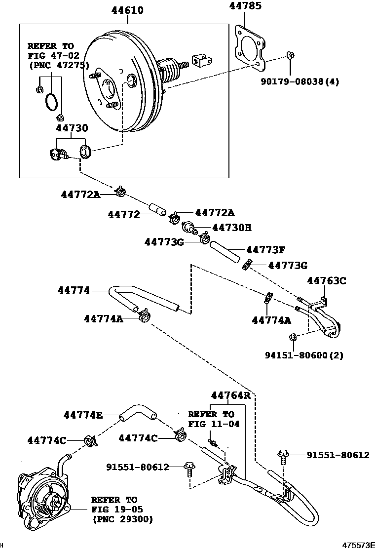Toyota COROLLA 制动助力器和真空管 EPC diagram — 475573E