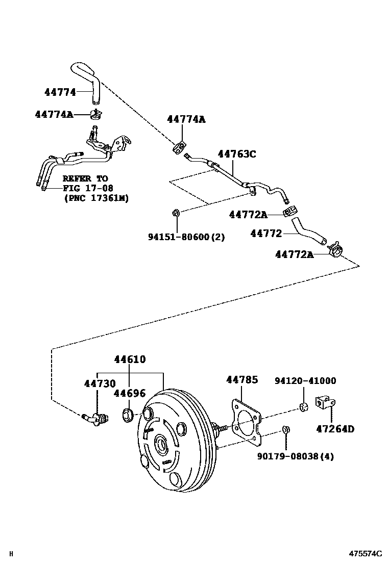 Toyota COROLLA 制动助力器和真空管 EPC diagram — 475574C