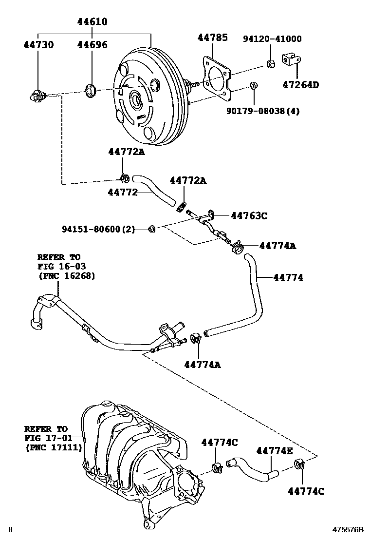 Toyota COROLLA 制动助力器和真空管 EPC diagram — 475576B