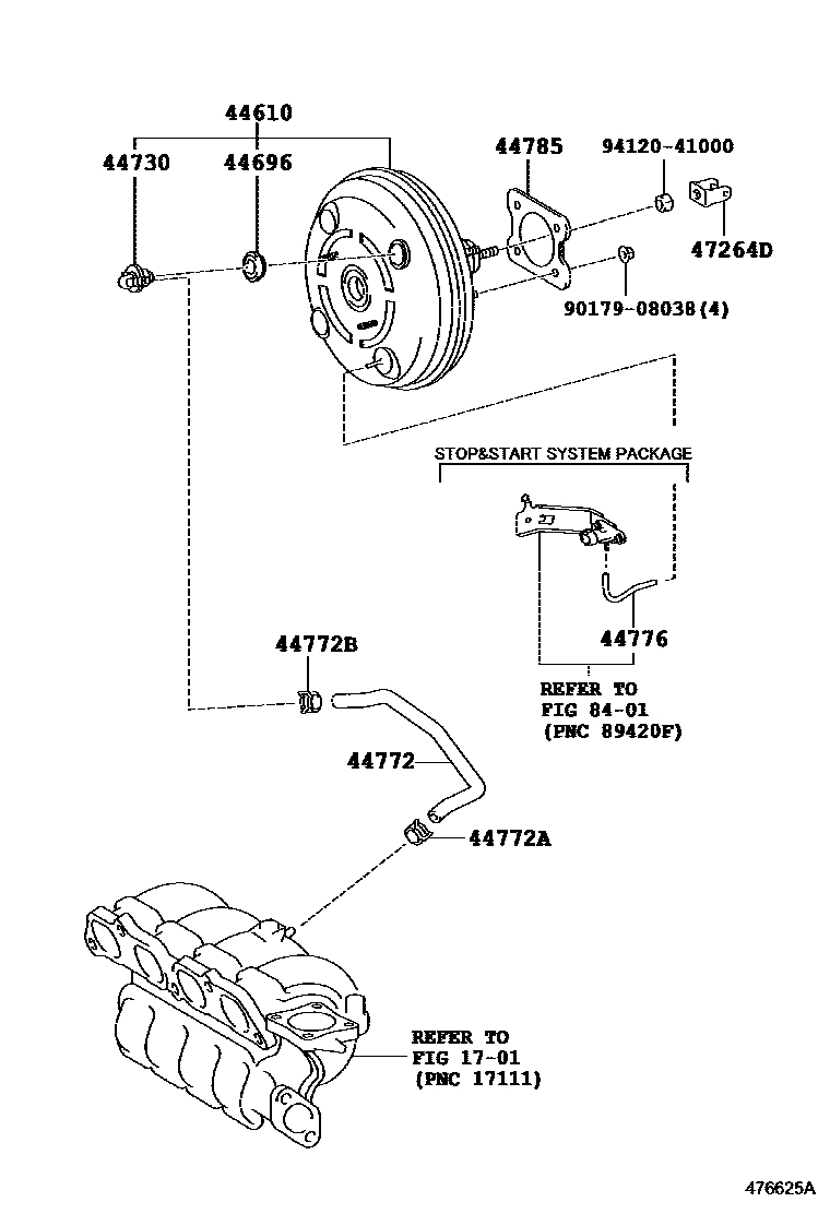 Toyota COROLLA 制动助力器和真空管 EPC diagram — 476625A