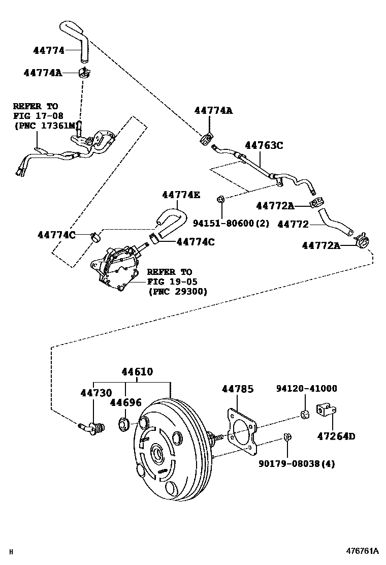 Toyota COROLLA 制动助力器和真空管 EPC diagram — 476761A