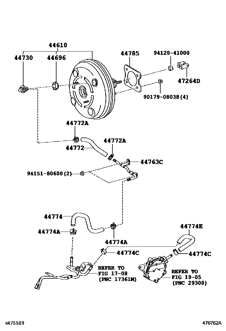 Toyota COROLLA 制动助力器和真空管 EPC diagram — 476762A