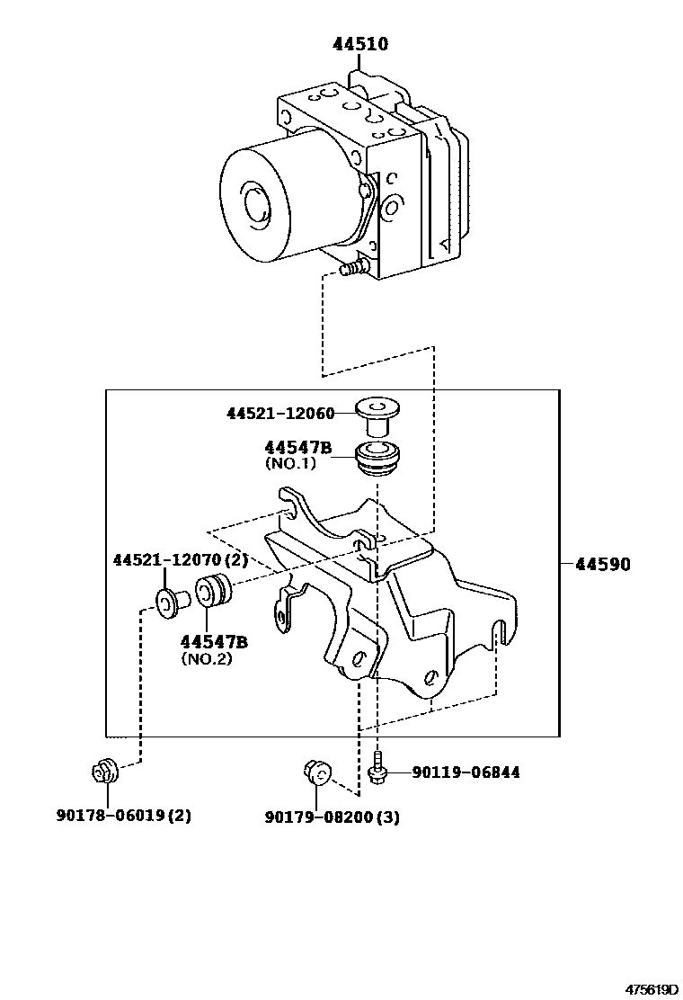 Toyota COROLLA 制动配管和卡箍 EPC diagram — 475619D