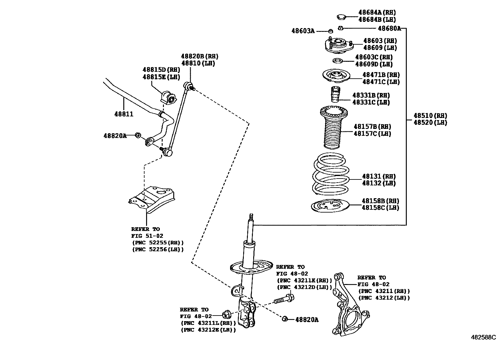 Toyota COROLLA Front Spring & Shock Absorber EPC diagram — 482588C