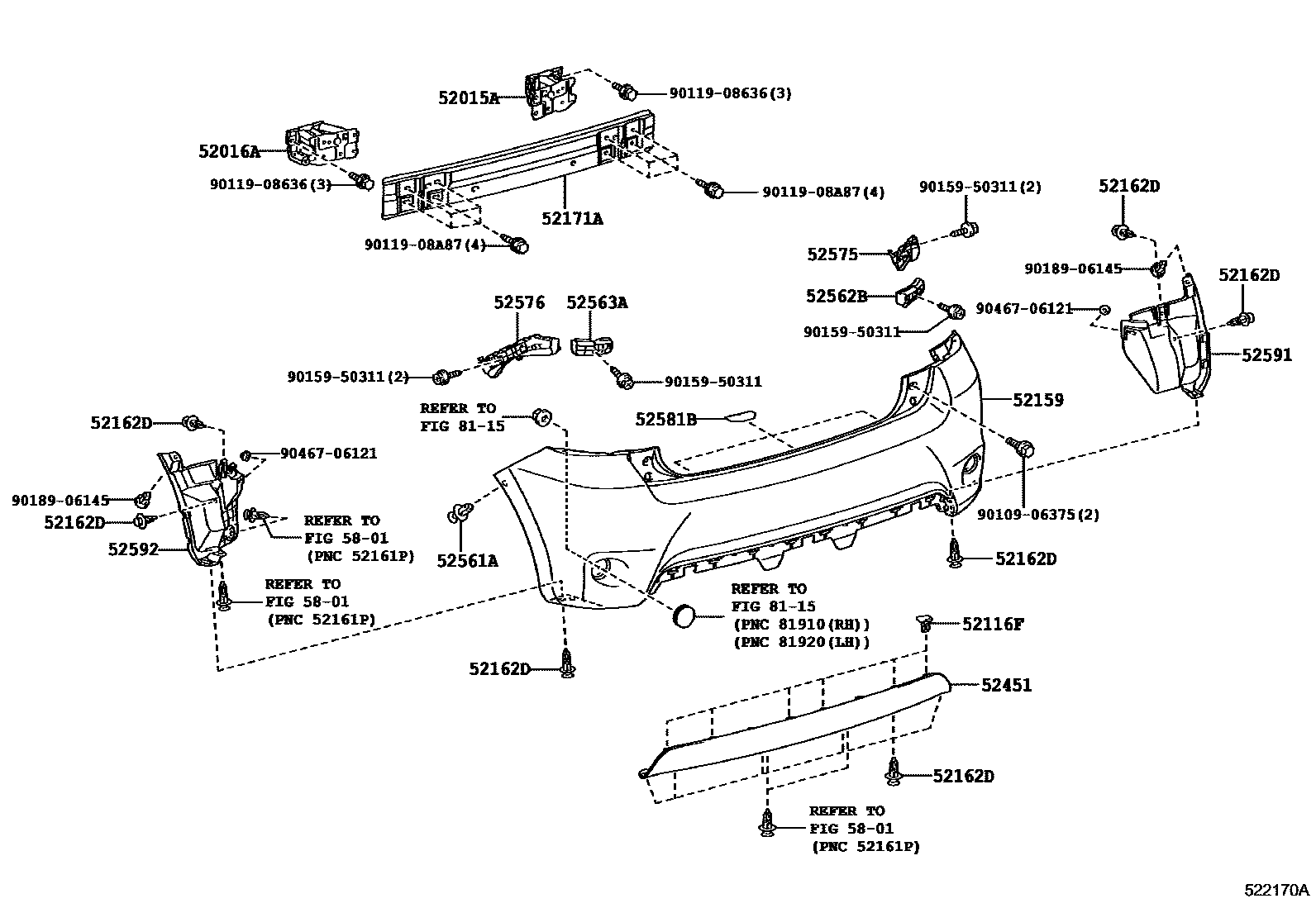 Toyota COROLLA 后保险杠及附件 EPC diagram — 522170A