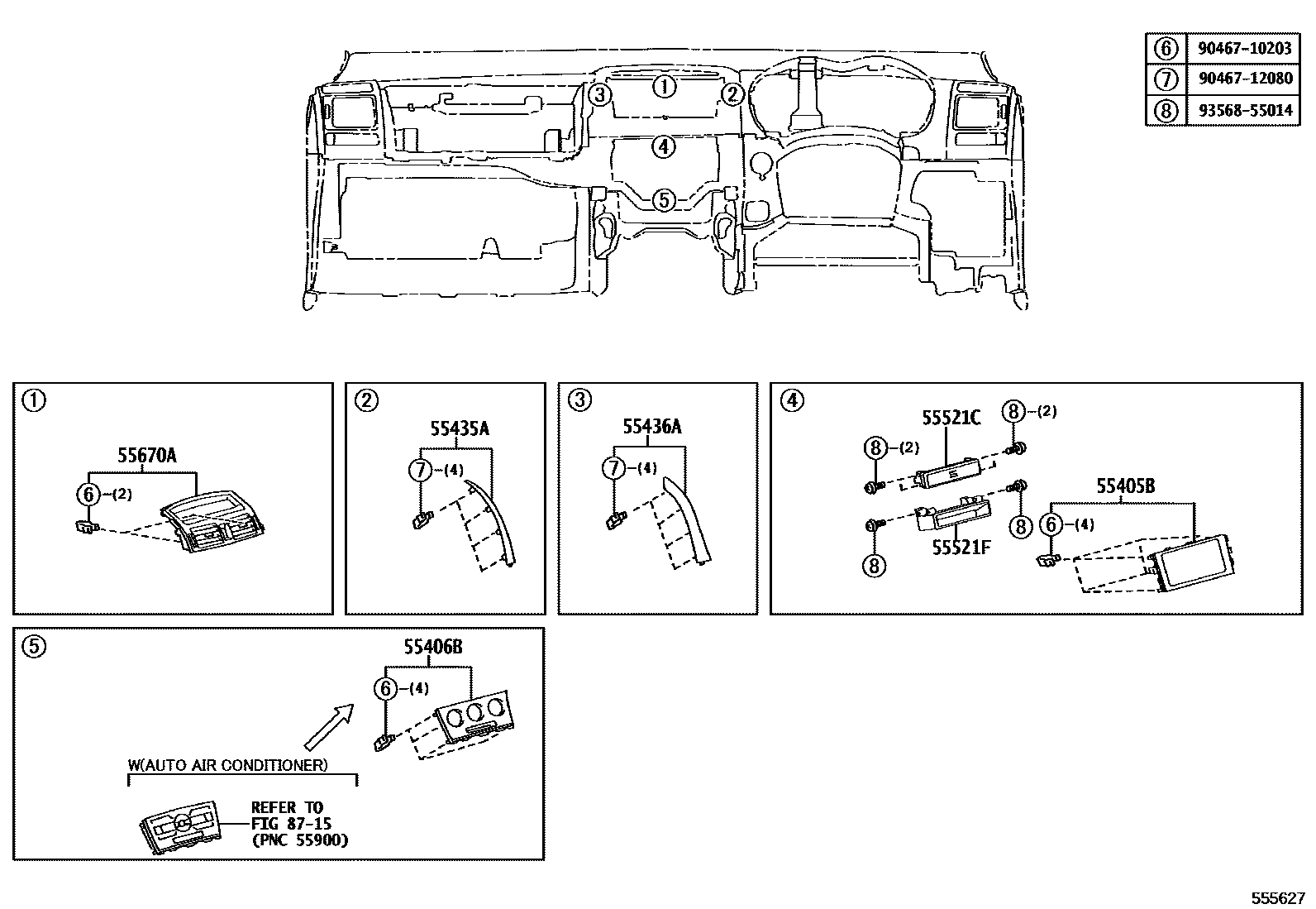 Toyota COROLLA 仪表板和手套箱 EPC diagram — 555627