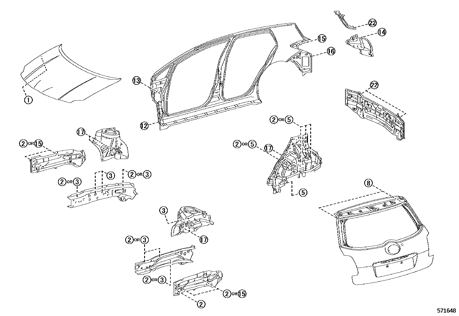 Toyota COROLLA hole plug EPC diagram — 571648