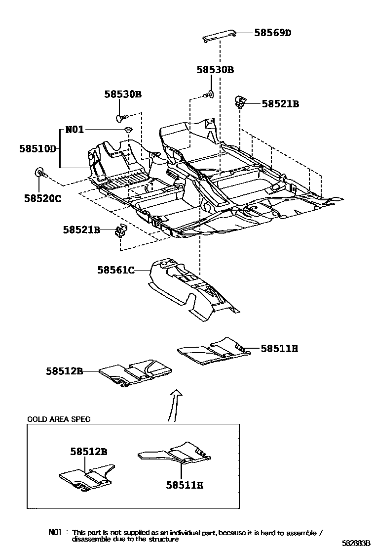 Toyota COROLLA 地板垫和地毯 EPC diagram — 582883B