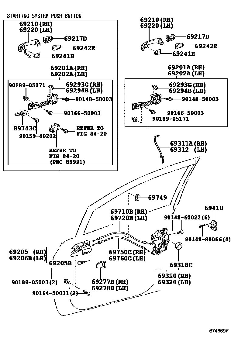 Toyota COROLLA 前门锁和车门把手 EPC diagram — 674869F