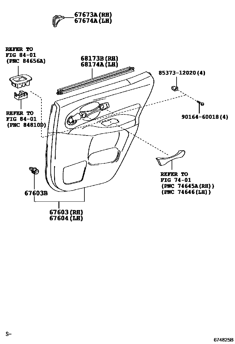 Toyota COROLLA 后门板和后门玻璃 EPC diagram — 674825B