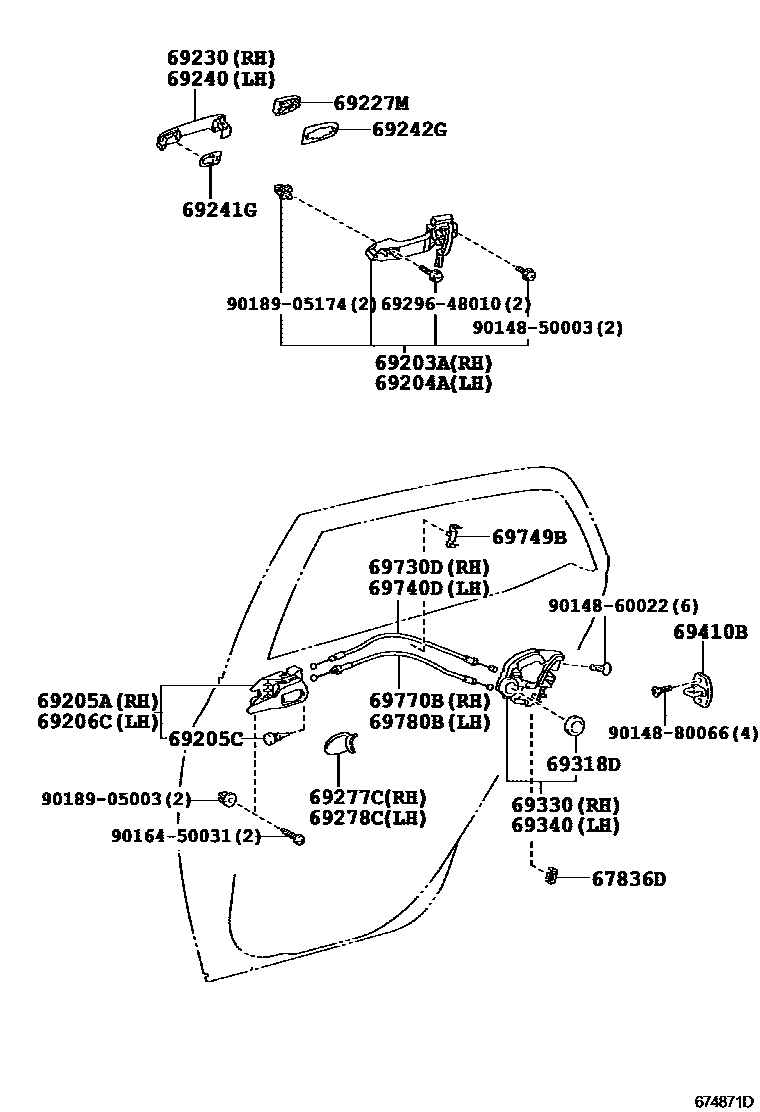 Toyota COROLLA 后门锁和后门把手 EPC diagram — 674871D