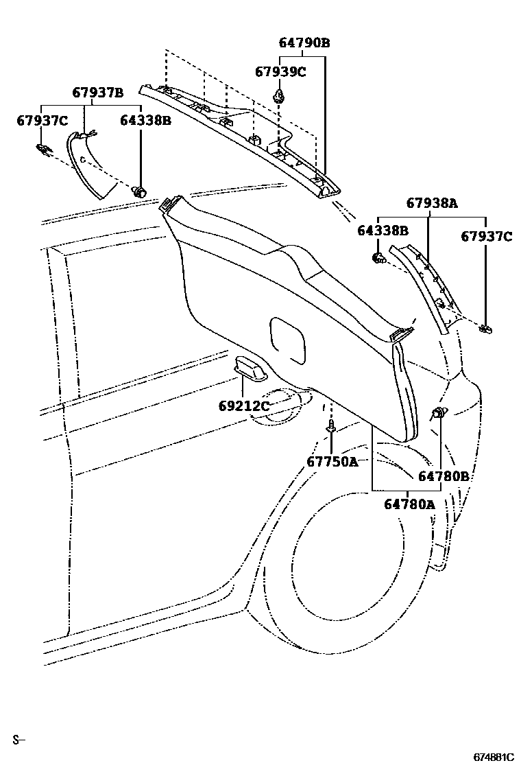 Toyota COROLLA 背门板和背门玻璃 EPC diagram — 674881C