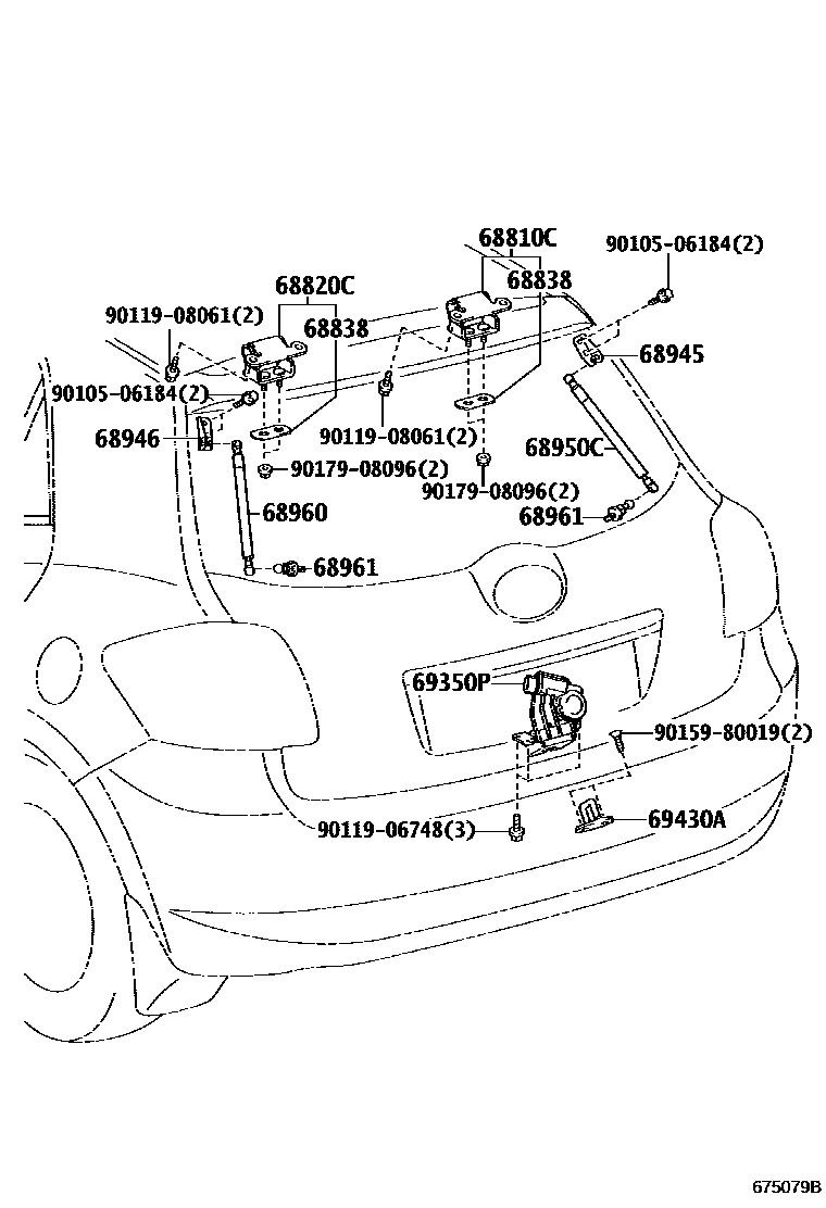 Toyota COROLLA 背门锁和背门把手 EPC diagram — 675079B