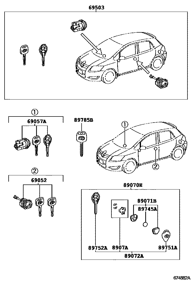 Toyota COROLLA 锁芯组件 EPC diagram — 674882A