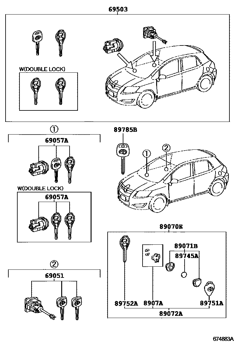Toyota COROLLA 锁芯组件 EPC diagram — 674883A