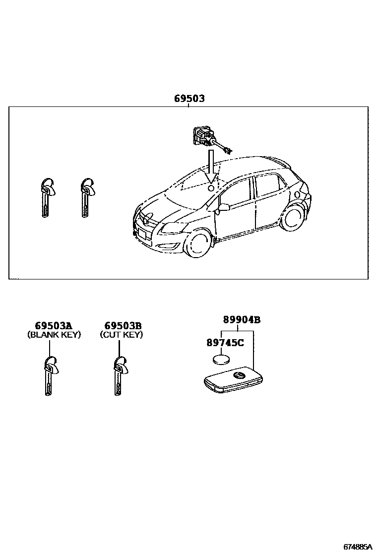Toyota COROLLA 锁芯组件 EPC diagram — 674885A